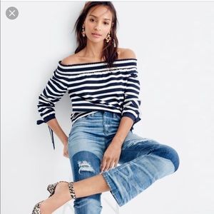 Jcrew off shoulder stripe